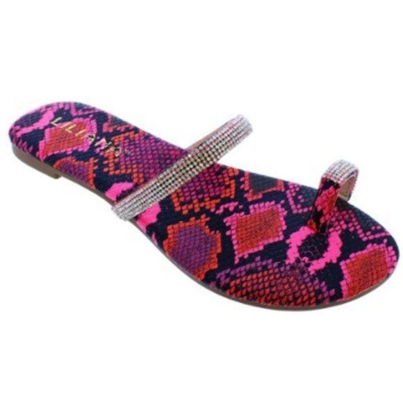 New! Pink Python Flat Toe Ring Sandal - Picture 2 of 6